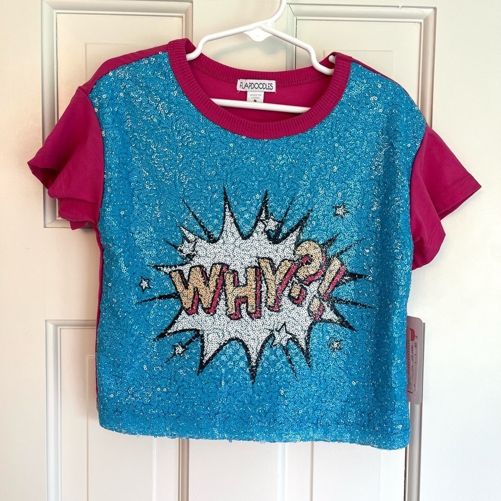 Flapdoodles Girls Size 5t Blue and Pink Sequins Graphic T-Shirt